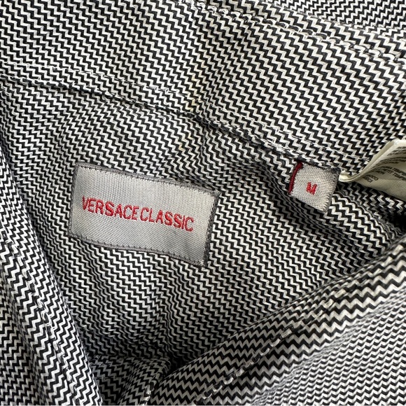Versace Classic Men’s Button Up Shirt Longsleeve Sharkskin Print Geometric M - Picture 12 of 15